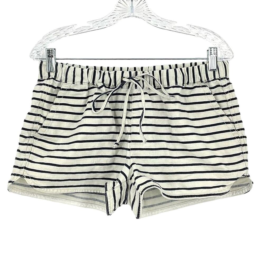 J. Crew Linen Cotton Blend Shorts White Blue Striped Women's Size Small